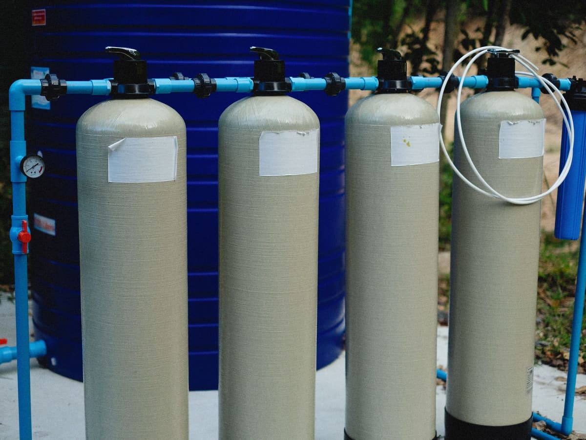 Water softener and brine tank installed in a garage